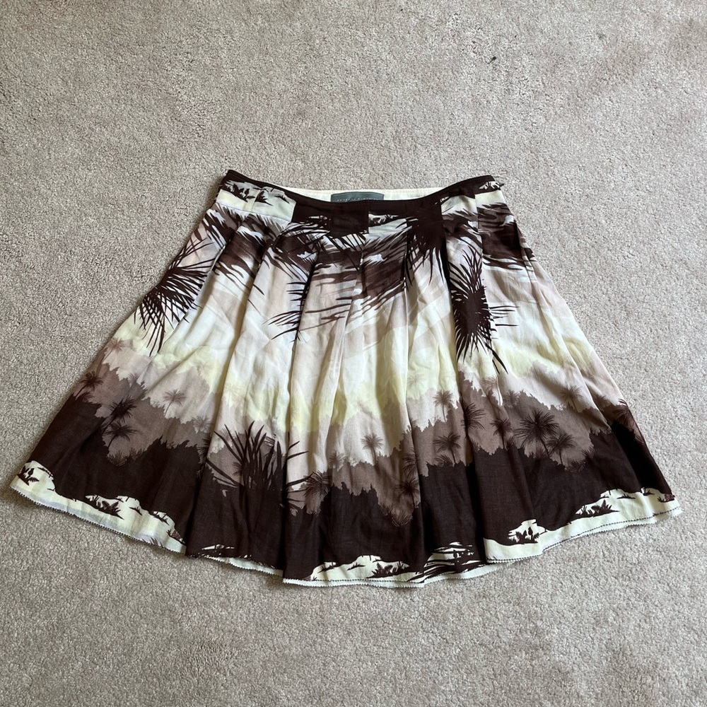 Proenza Schouler Beige Brown Tropical Print 100% Cotton Pleated Skirt Sz. 4